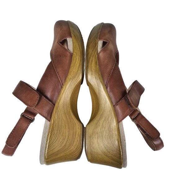 Alegria Brown Leather Cognac Slingback Clogs Mary Jane Tarah Sandal Womens 37/7 - Picture 15 of 16